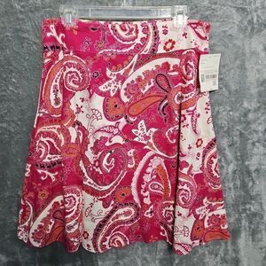 Liz Claiborne Women’s Sz 10P pink Paisley Skirt Cotton Linen A-Line Petite NWT